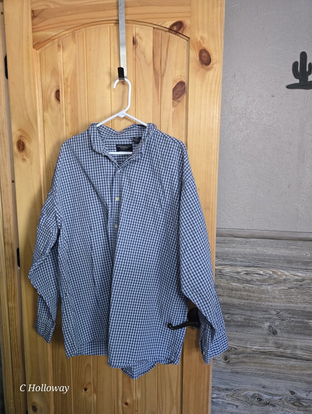 American Eagle Outfitters Mens Button Up Long Sleeve Blue White Check Shirt 2XL